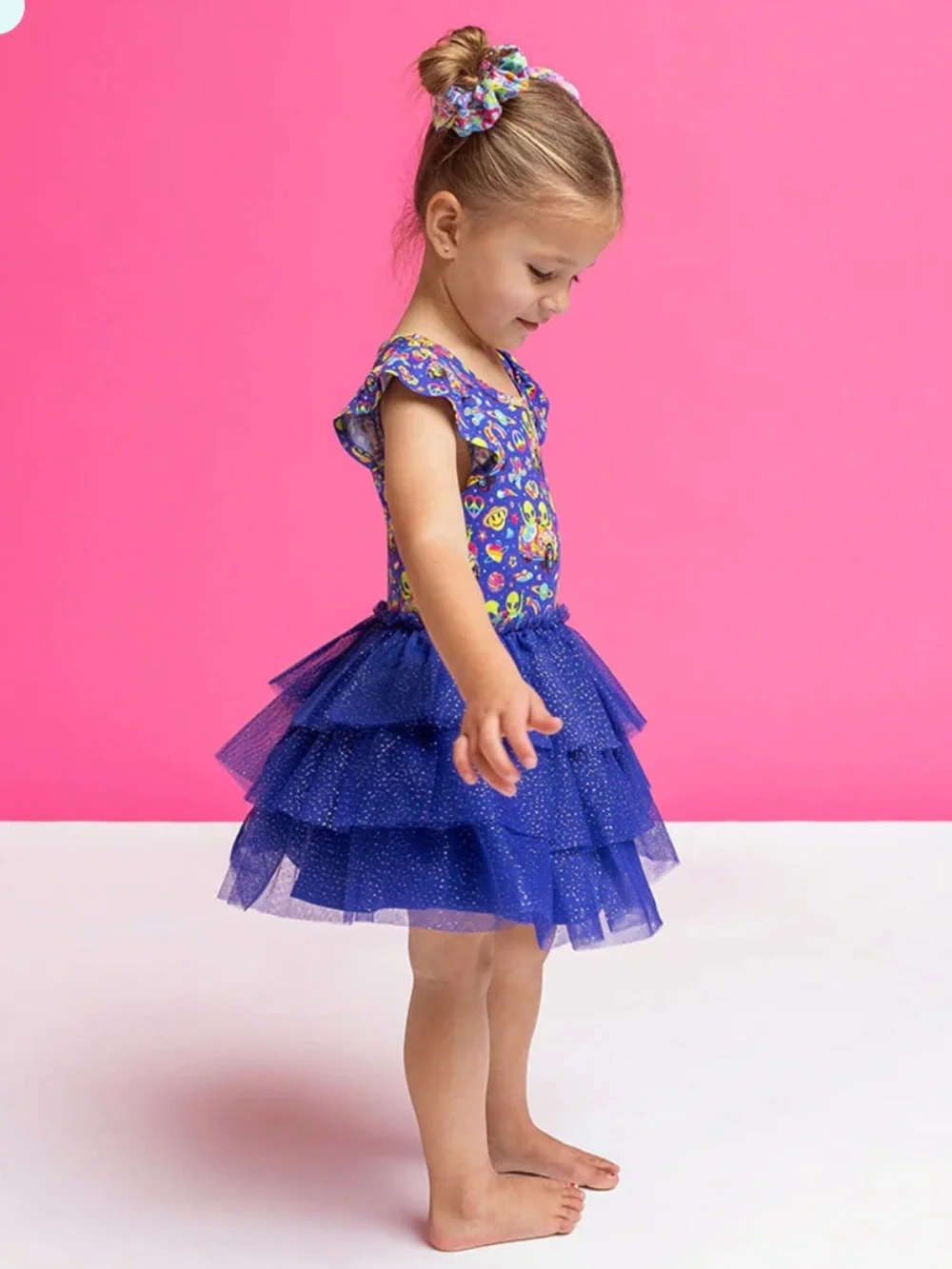 Posh Peanut Lisa Frank Zoomer & Zorbit Ruffled Cap Sleeve Tulle Dress